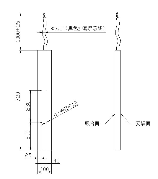 方形機械手電永吸盤電磁鐵尺寸圖